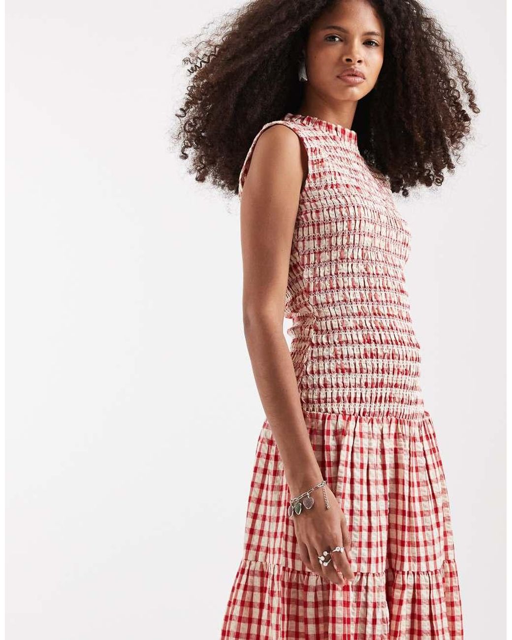 Neon Rose Shirred Midaxi Dress