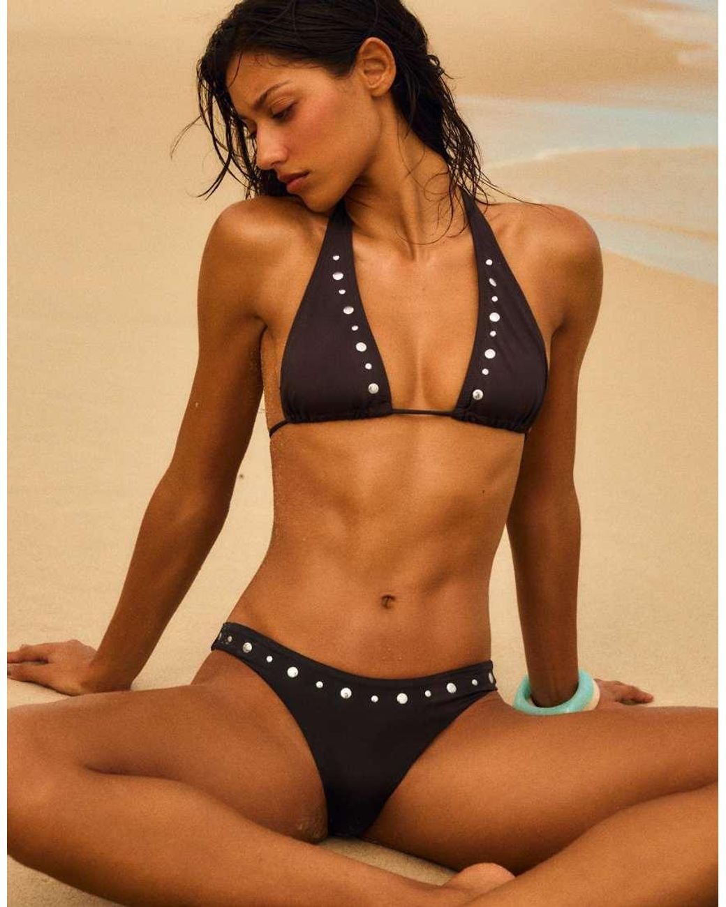 Bershka Black Studded Bikini Top