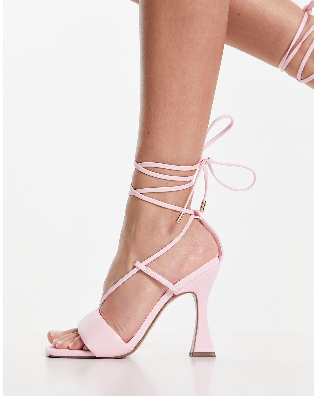 ASOS Nelda - Gewatteerde Sandalen Met Hak En Strikbanden in het Roze - Lyst