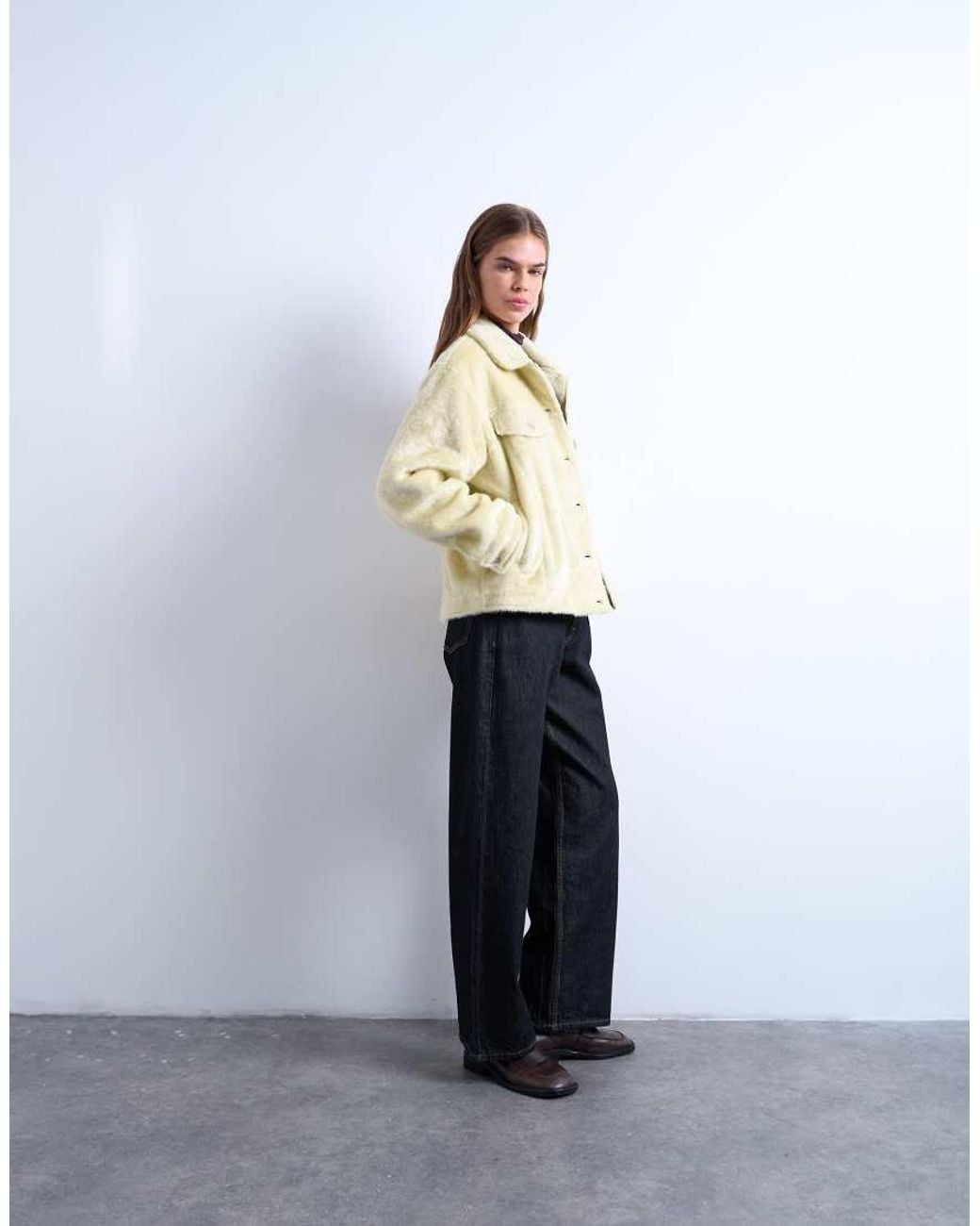 TOPSHOP White Faux Fur Western Trucker Jacket