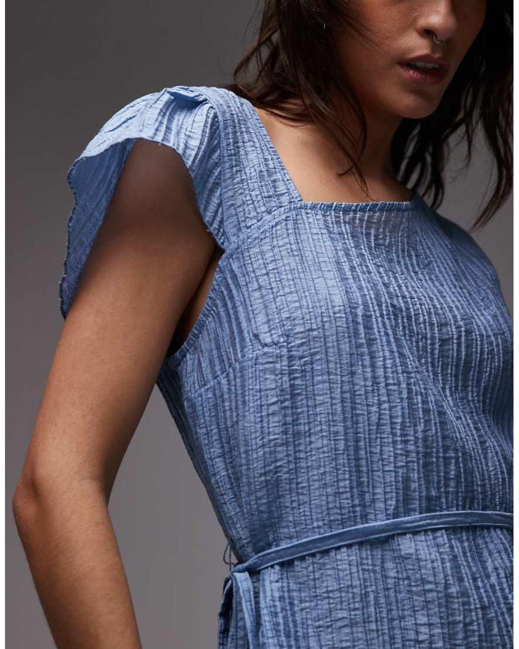 ASOS Blue Crinkle Asymmetric Tie Waist Top Co-Ord