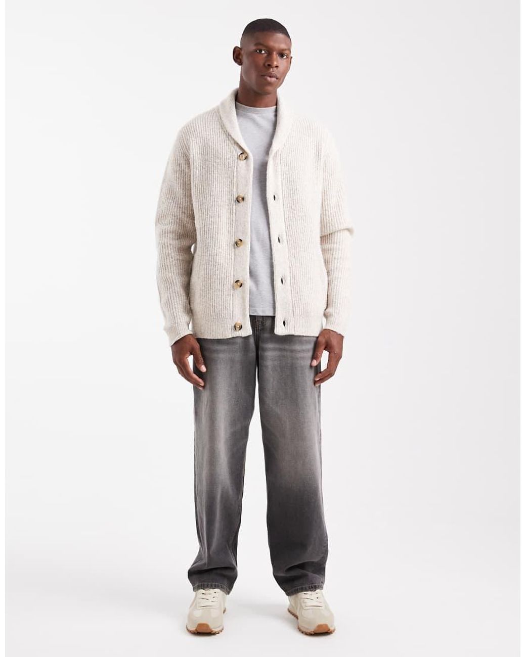 Threadbare Natural Shawl Detail Cardigan for men