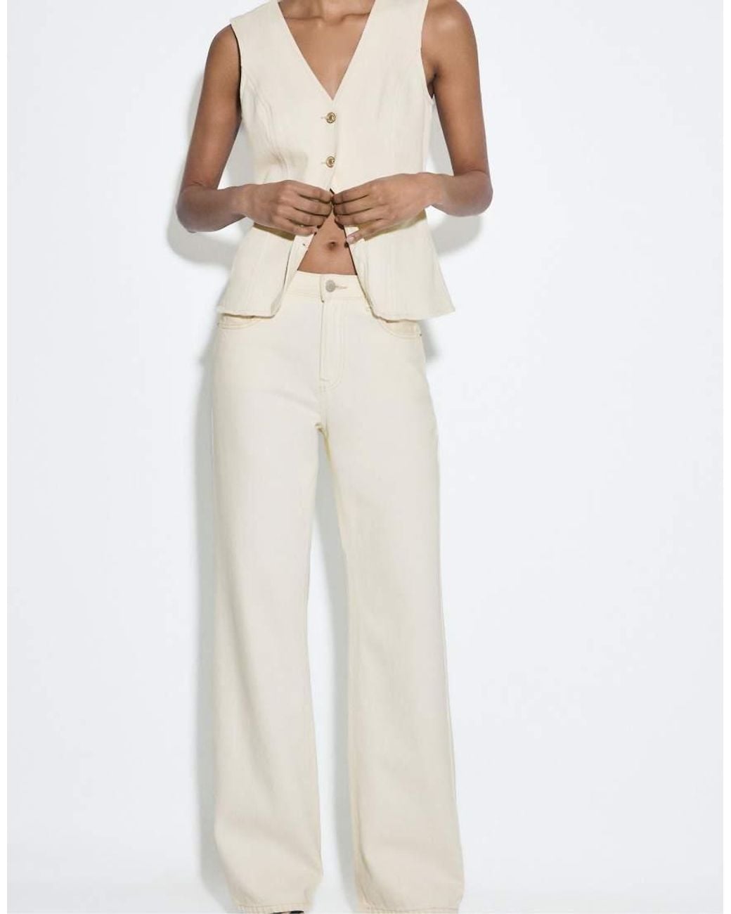 Stradivarius White Tall D92 Straight Wide Jeans