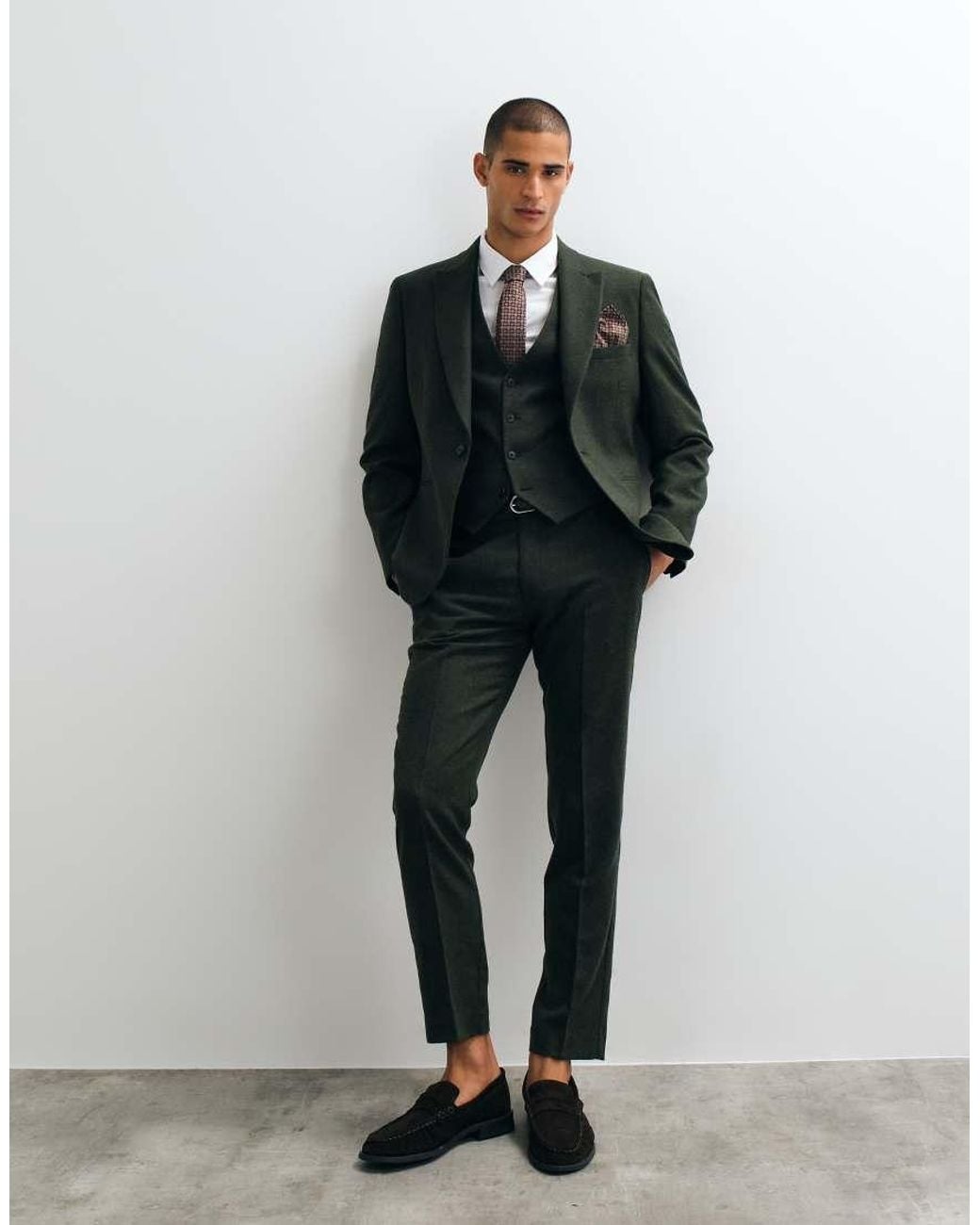 ASOS Green Slim Herringbone Suit Jacket With Wool for men