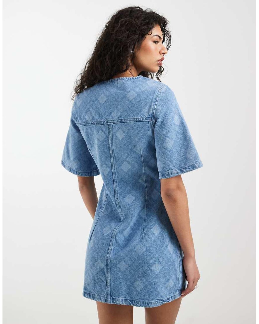 ASOS Blue Denim V-neck Short Sleeve Dress