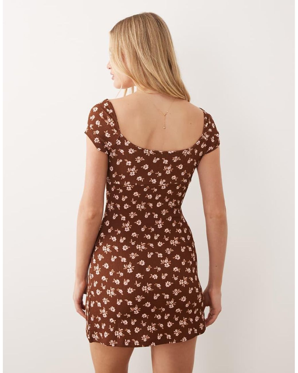 Wednesday's Girl Brown Wednesdays Girl Jersey Milkmaid Short Sleeve Mini Dress