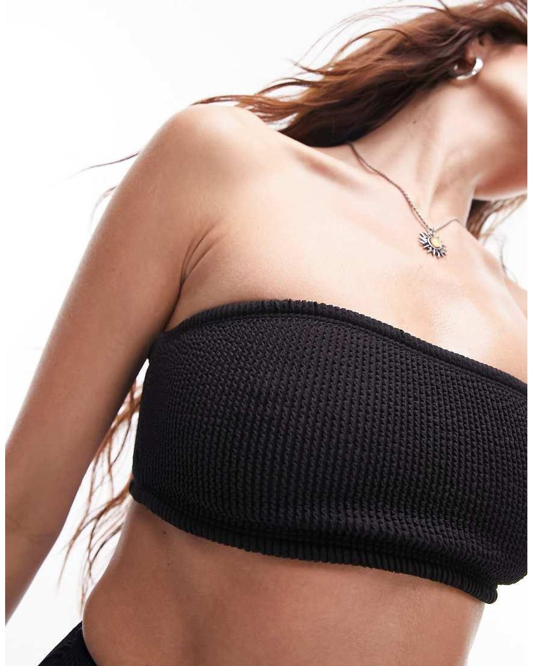 TOPSHOP Black Mix And Match Crinkle Bandeau Bikini Top
