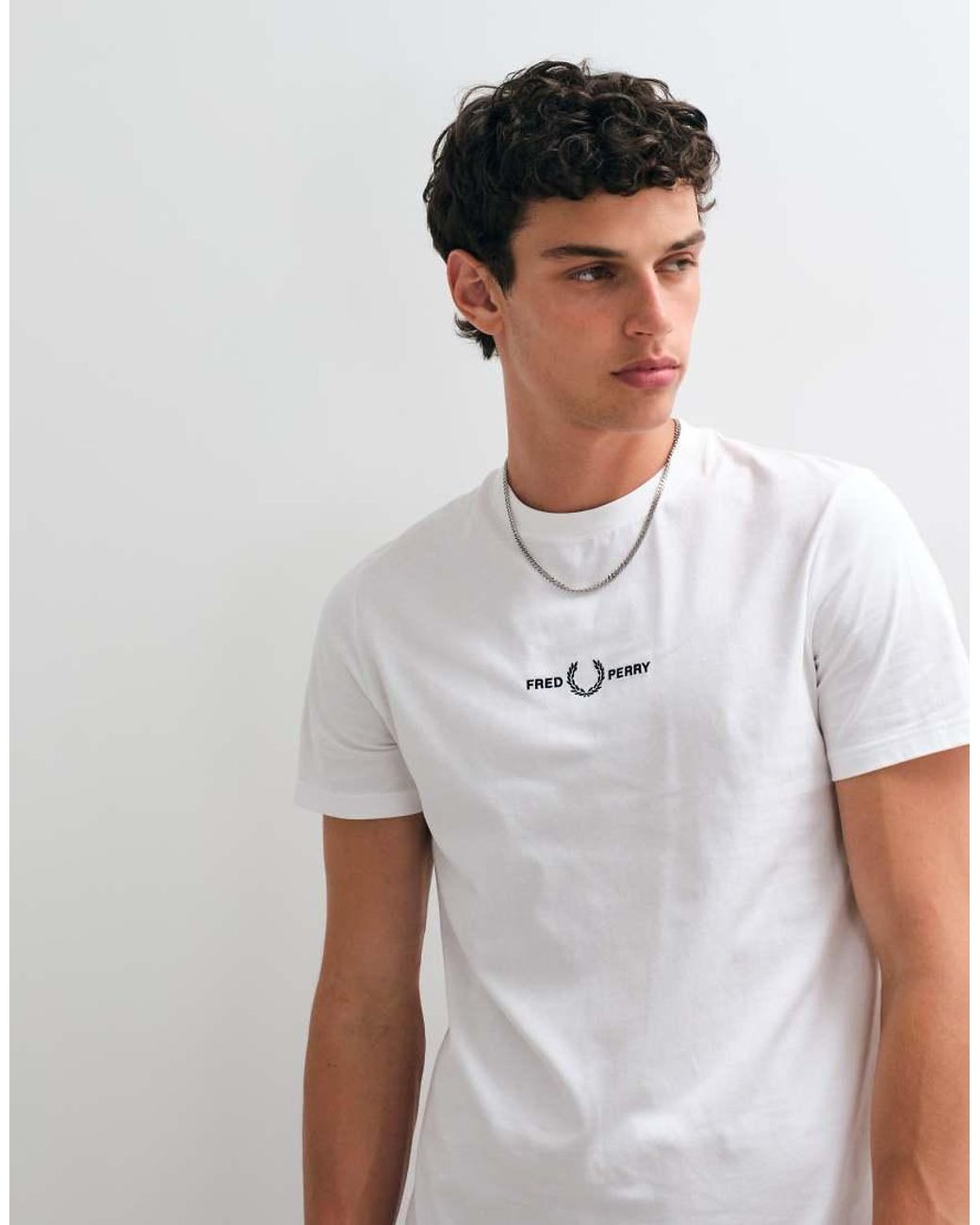 Fred Perry White Embroidered Logo T-Shirt for men