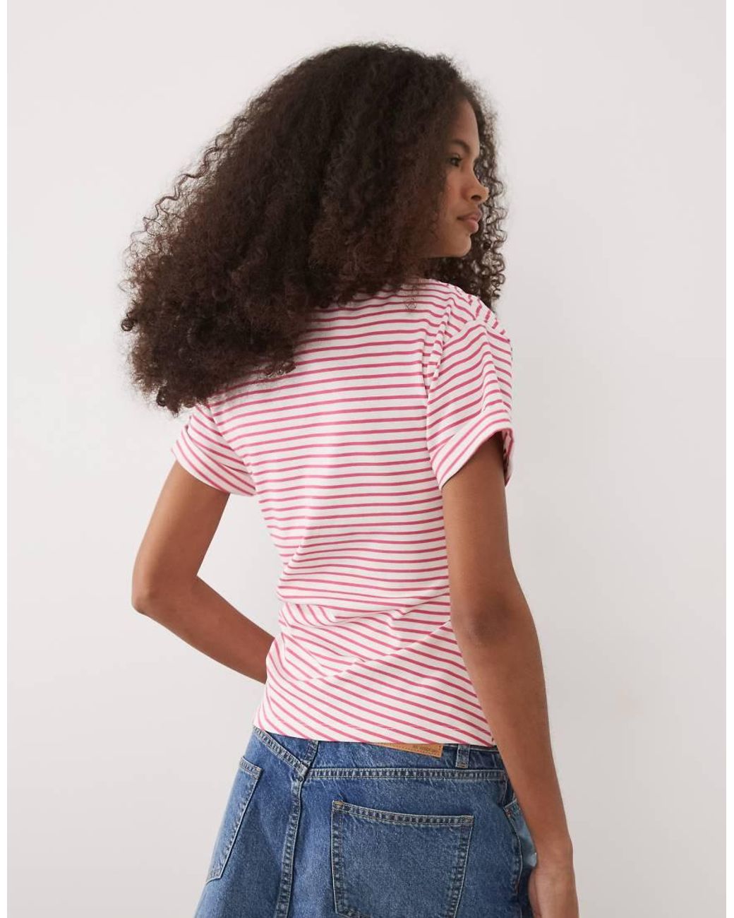 ASOS Pink Turn Up Sleeve Ruched Side T-shirt
