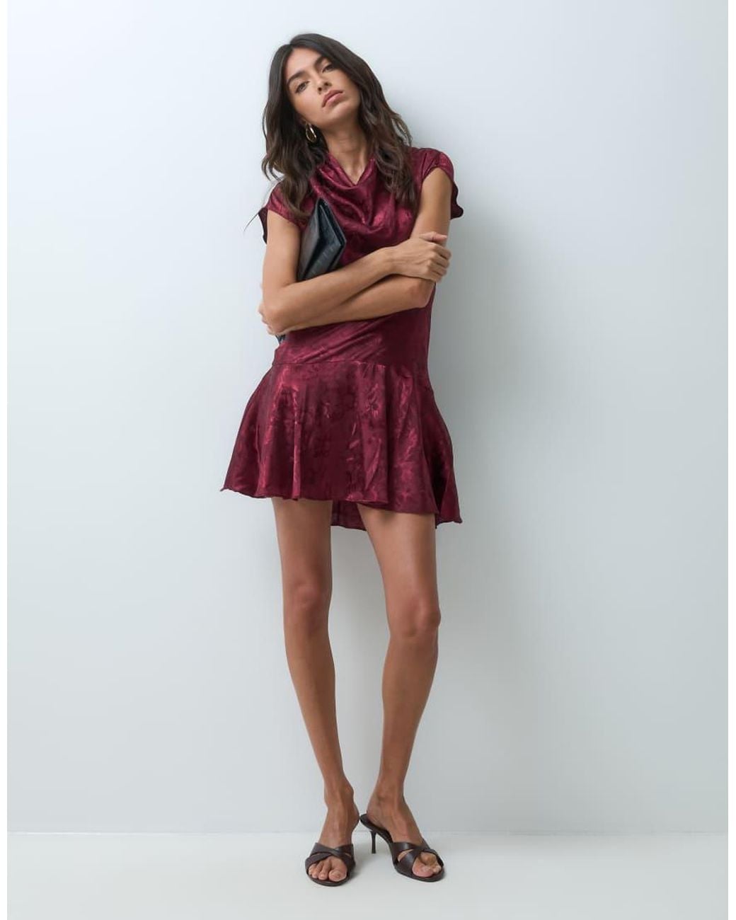 New Look Red Jaquard Satin Skater Mini Dress