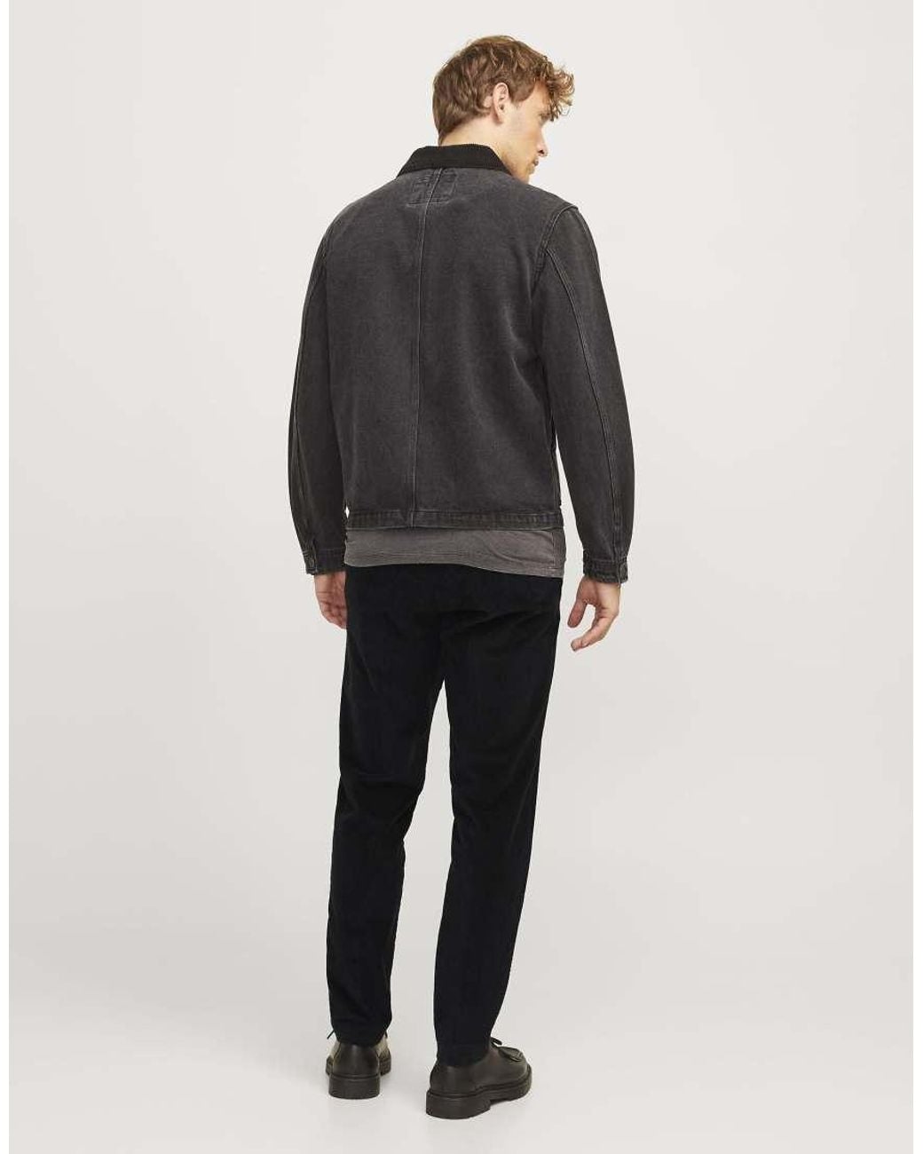 Jack & Jones Black Ace Ribbed Corduroy Mid Waist Tapered Fit Trousers for men