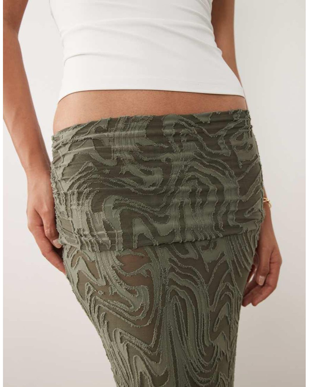 ASOS Natural Burnout Maxi Skirt With Overwrap Detail