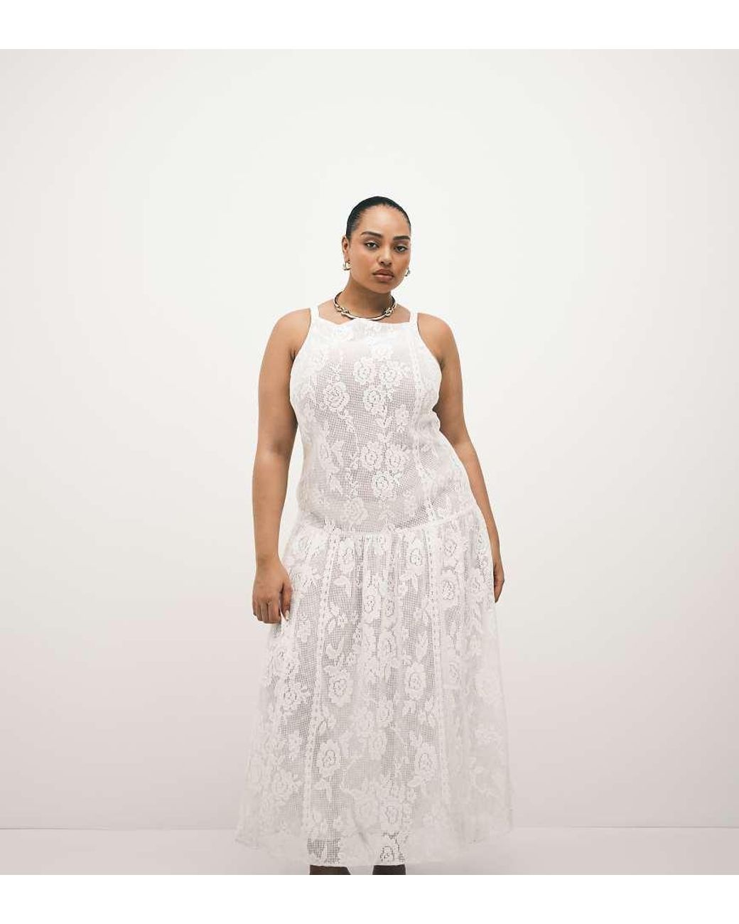 ASOS White Asos Design Curve Slash Neck All Over Lace Midi Dress