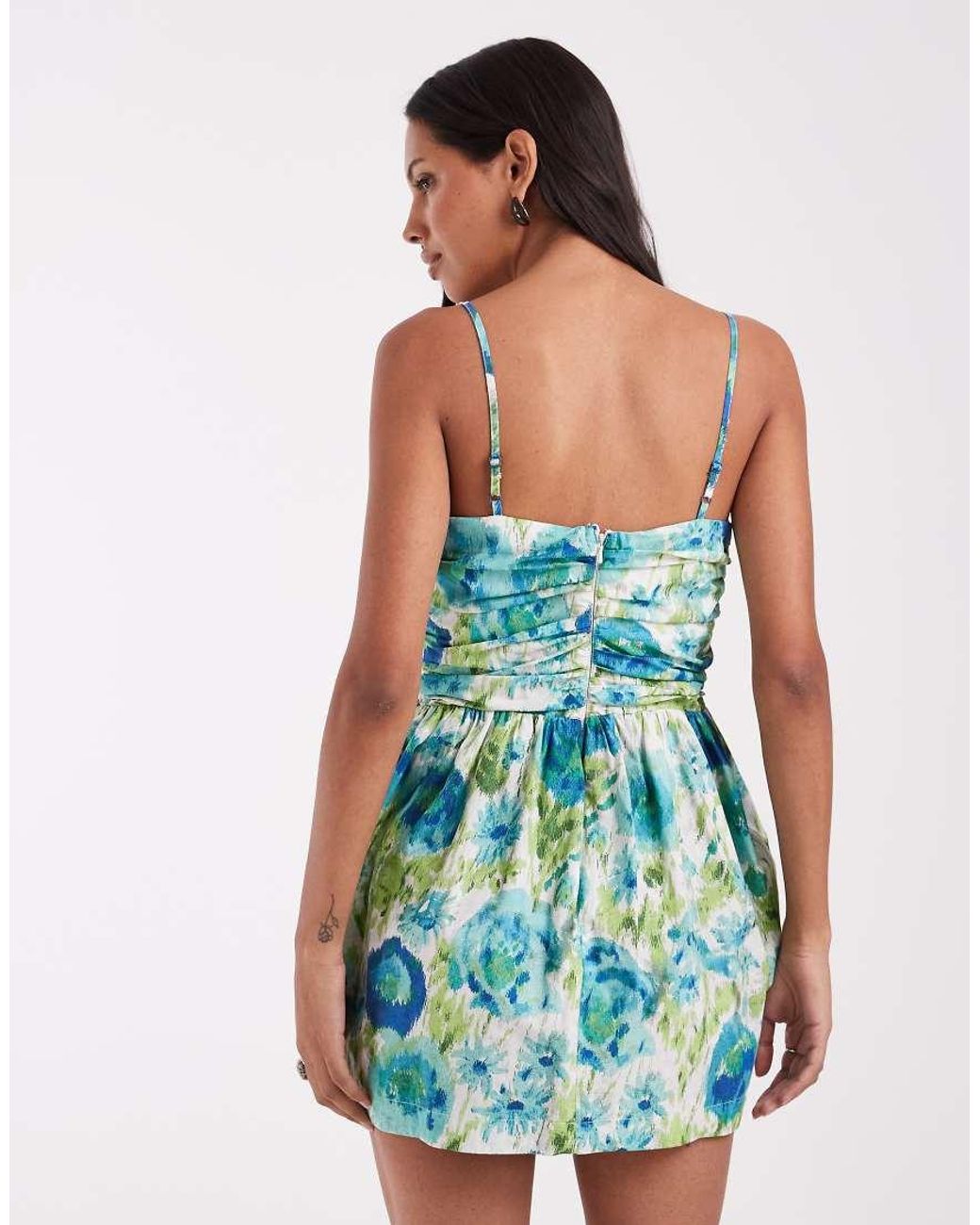 ASOS Blue Ruched Mini Dress With Lace