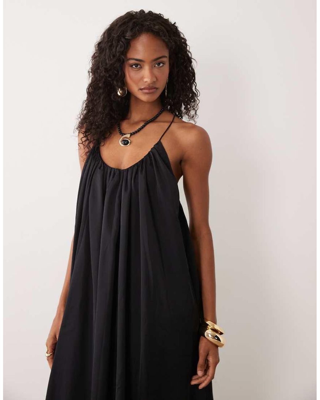 ASOS Black Trapeze Scoop Neck Full Hem Maxi Dress With Bead Back Detail