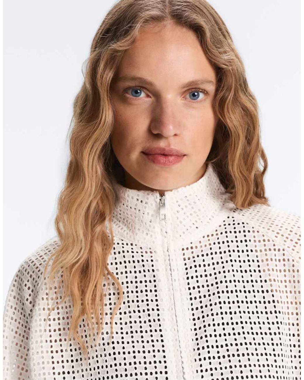 Oysho White 100% Cotton Openwork Jacket