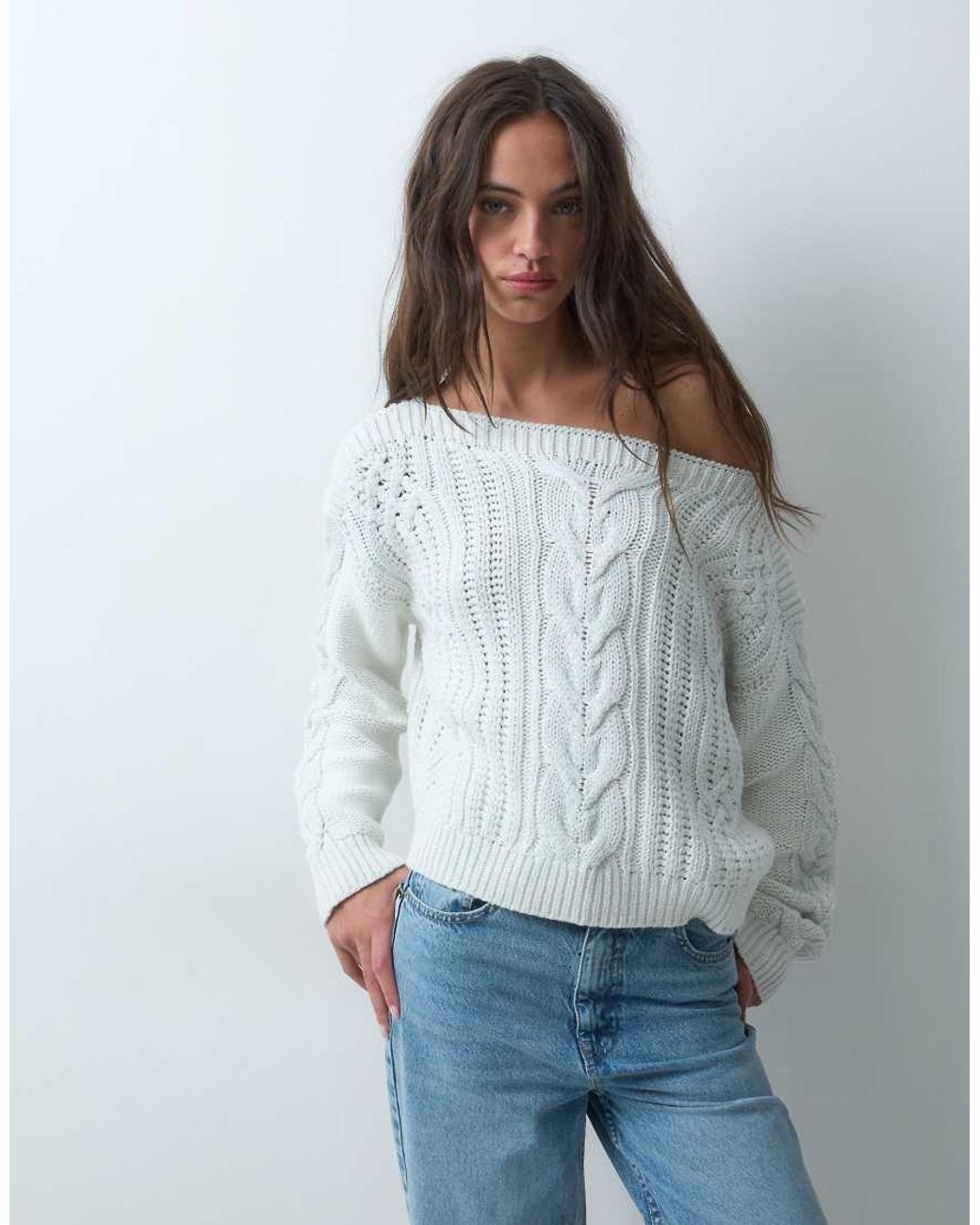 Miss Selfridge Gray Cable Glitter Asym Jumper