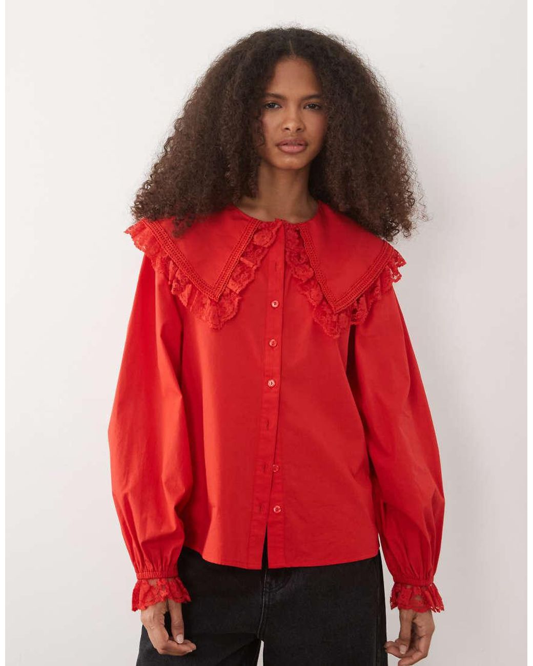 Miss Selfridge Red Lace Collar Blouse