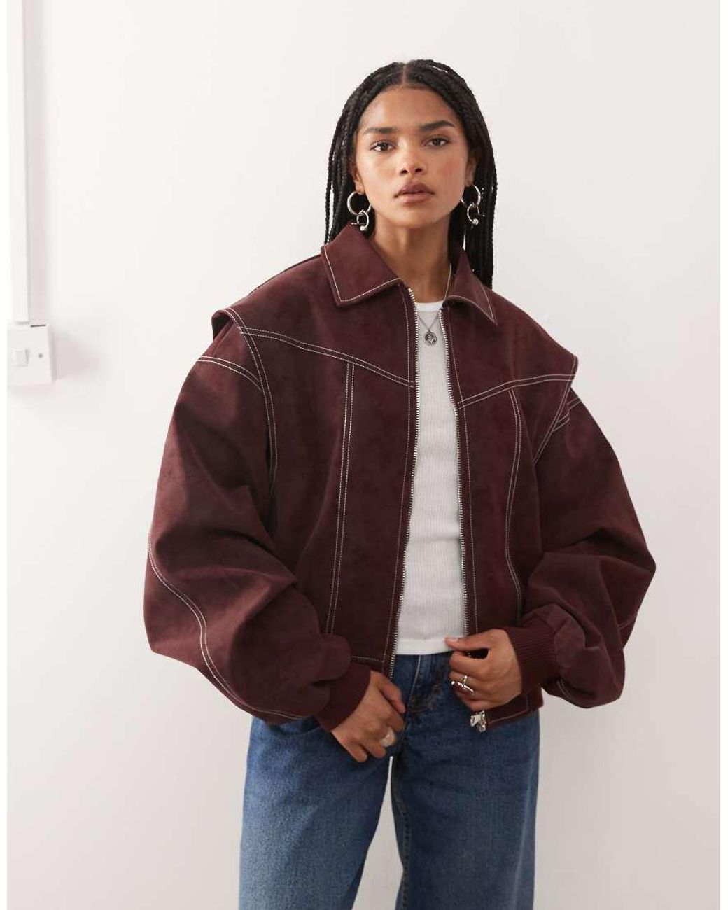 Lioness Blue Exclusive Vista Leather Look Contrast Stitch Bomber Jacket