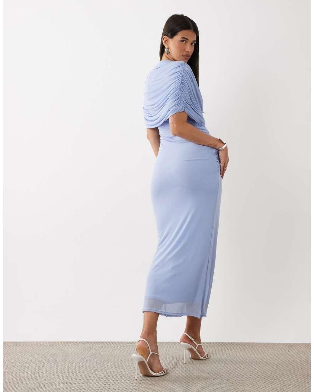 ASOS Blue Twist Plunge Neck Cape Midaxi Dress