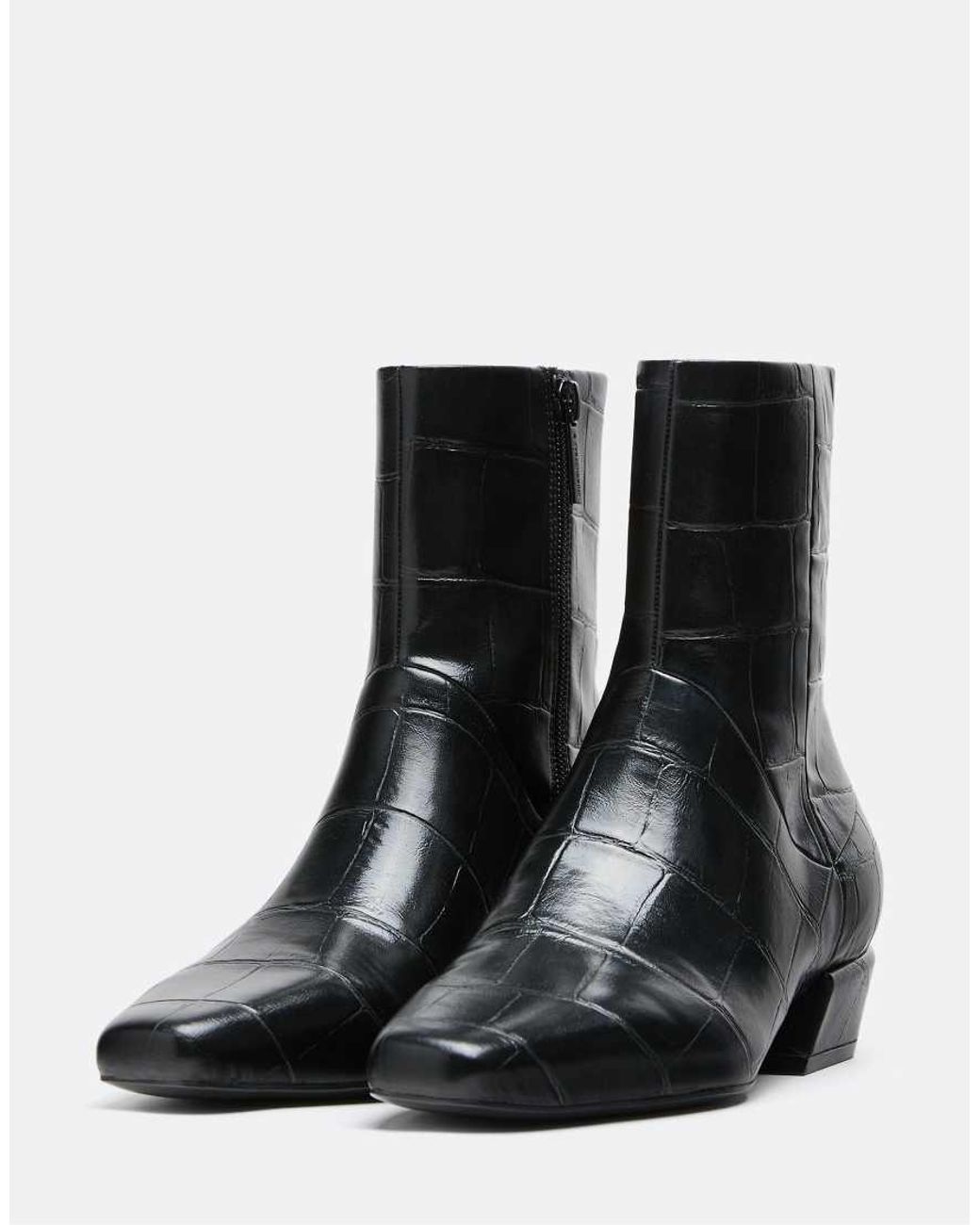 Stradivarius Black Croc-effect Heeled Ankle Boots
