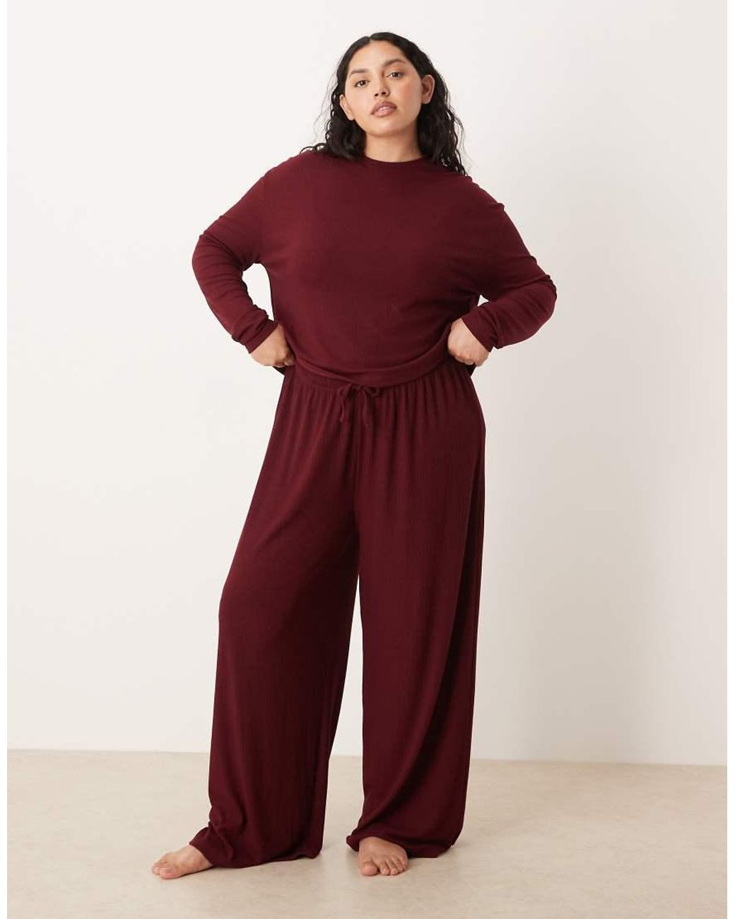 ASOS Red Asos Design Curve Lounge Mix & Match Rib Long Sleeve Top