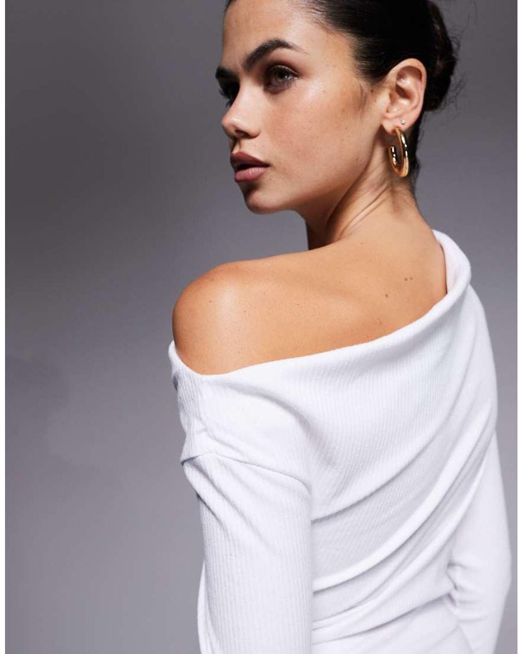 ASOS White Ribbed Asymmetric Neckline Fitted Mini Dress