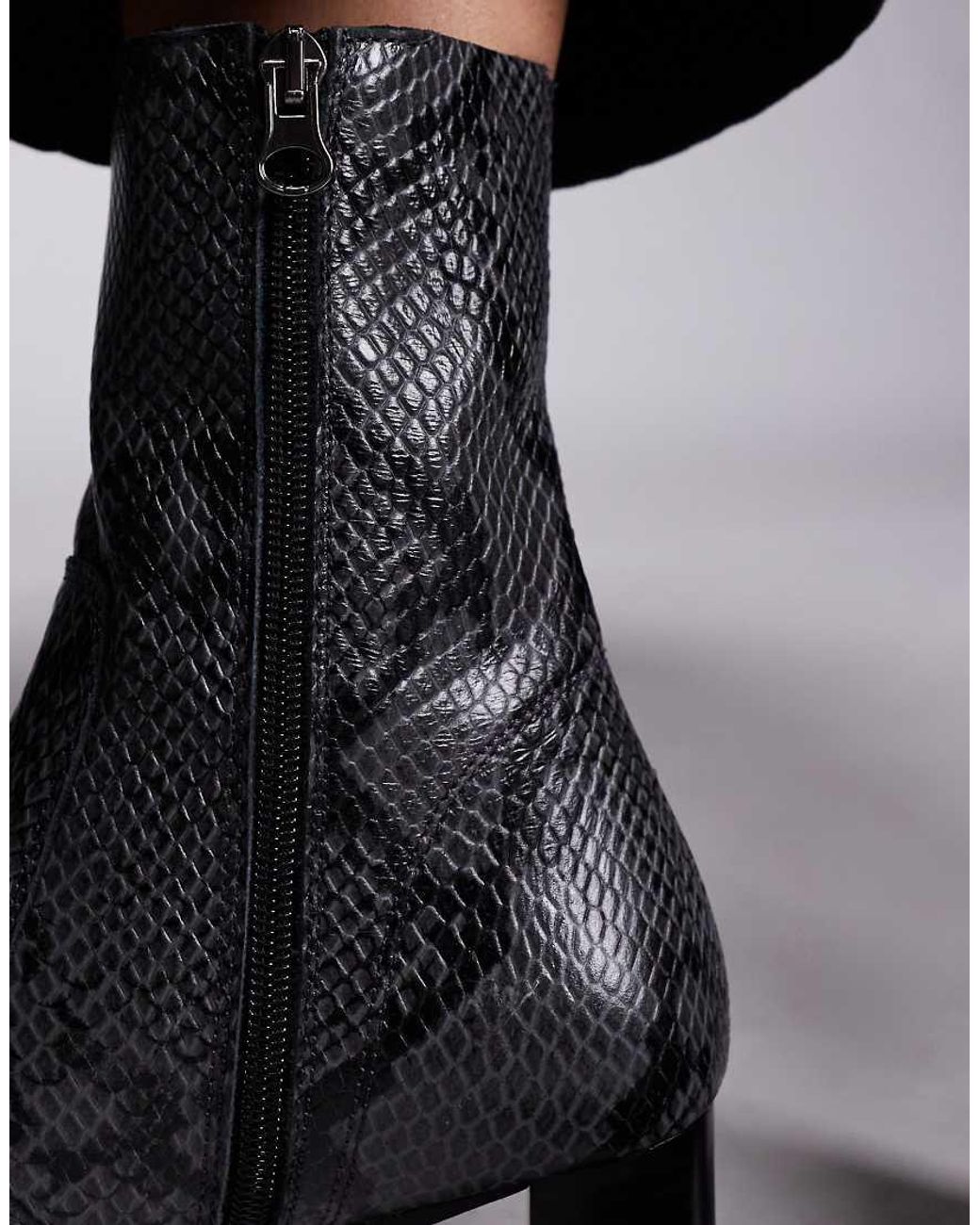 ASOS Black Ramona Leather Square Toe Heeled Ankle Boots