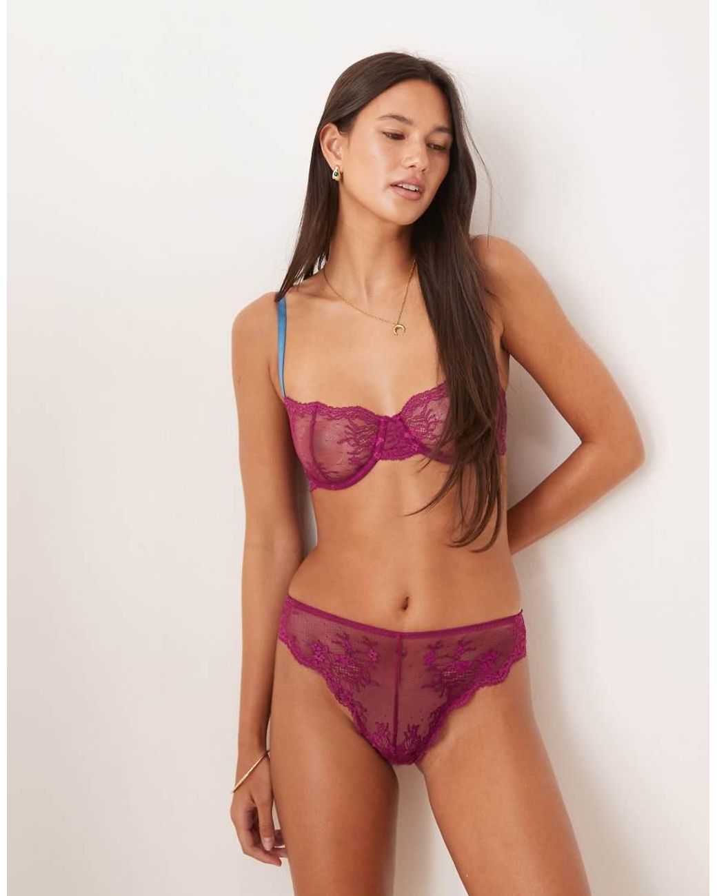 Dora Larsen Red Odette Floral Lace Brazilian Brief