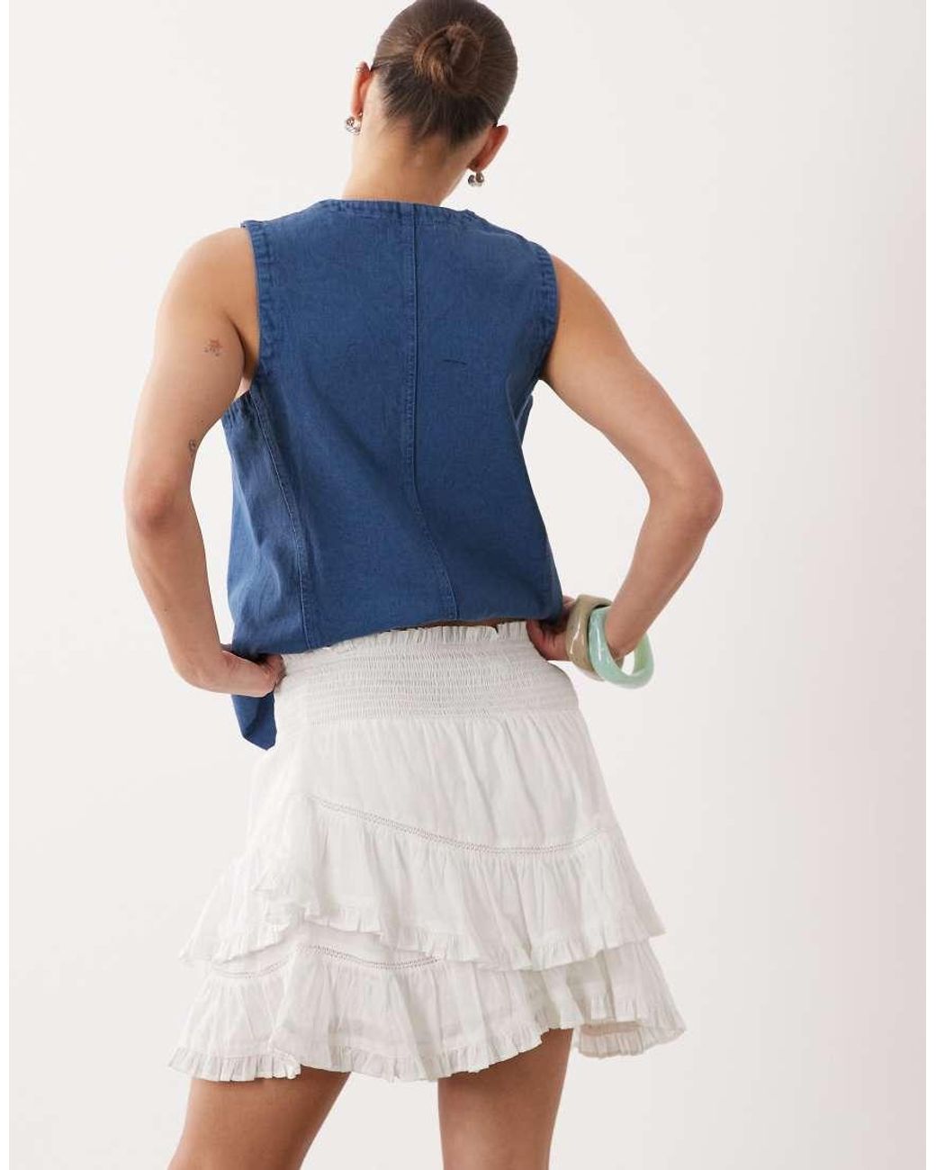 Brave Soul Blue Tiered Mini Skirt With Shirred Waistband
