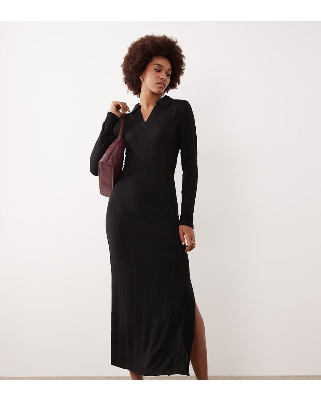 JDY Tall Black Knitted Polo Maxi Dress