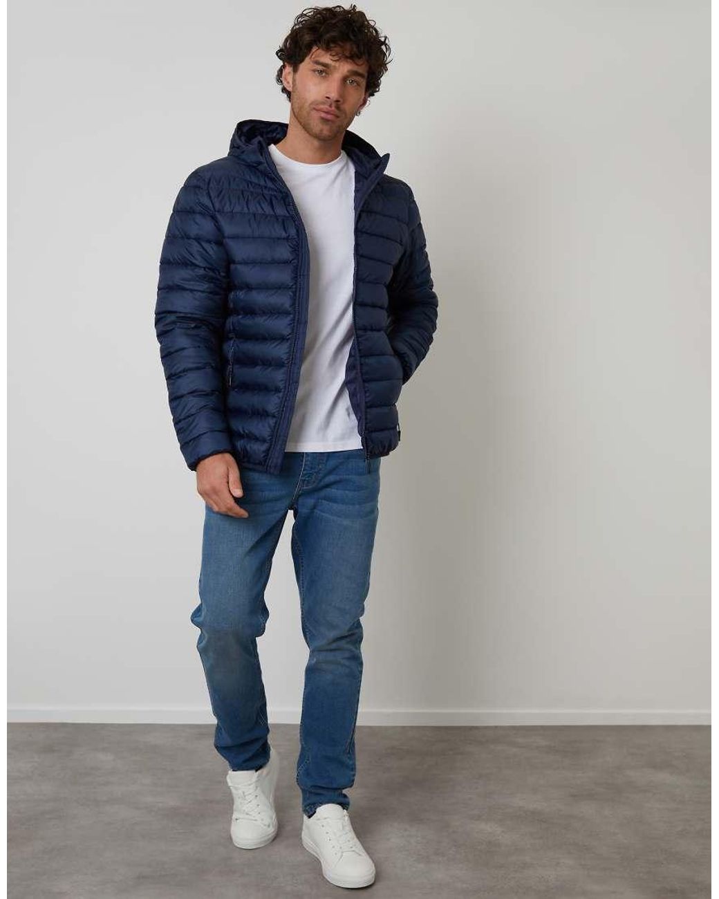 Threadbare Blue Matte Finish Padded Hooded Jacket for men