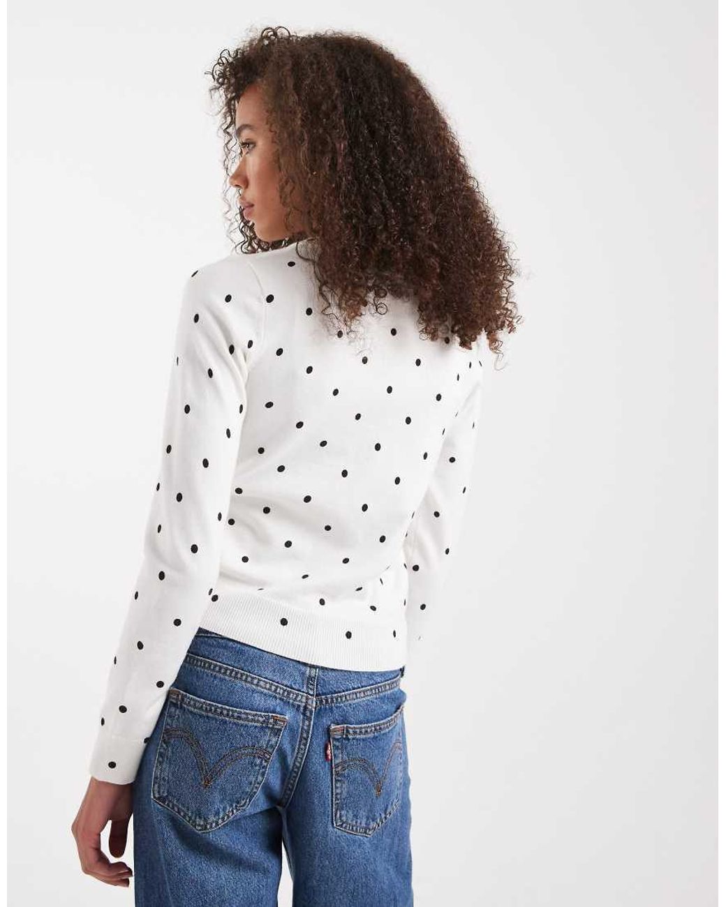 Edikted White Shea Polka Dot Knitted Cardigan