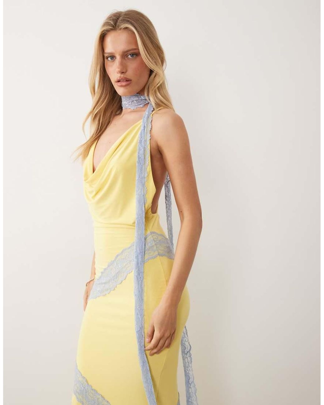 ASOS Metallic Lace Cut About Slinky Maxi Dress With Scarf Detail