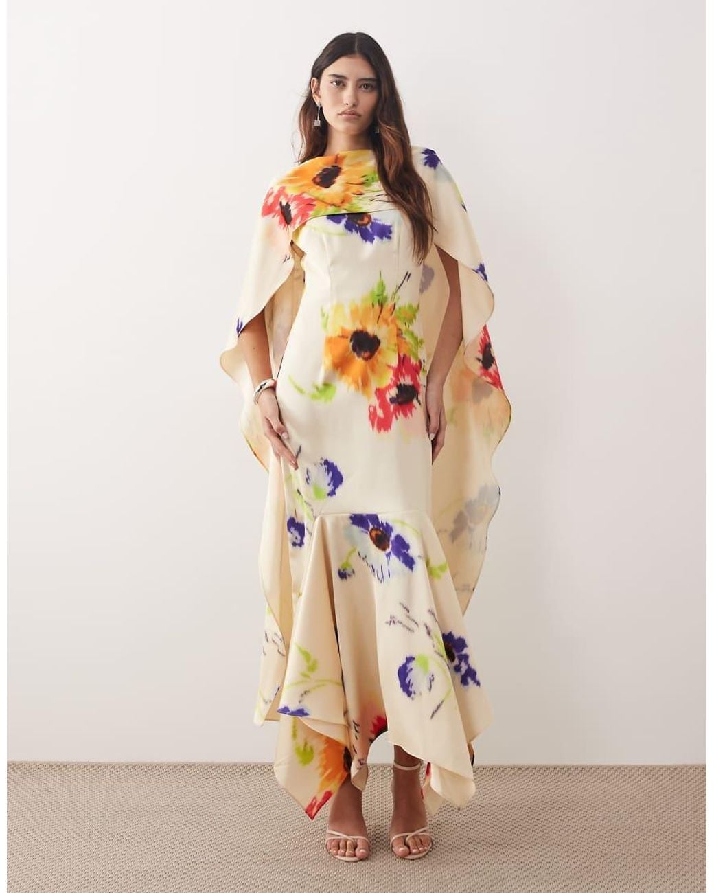 ARRANGE Natural Scarf Neck Maxi Dress With Square Cut Hem