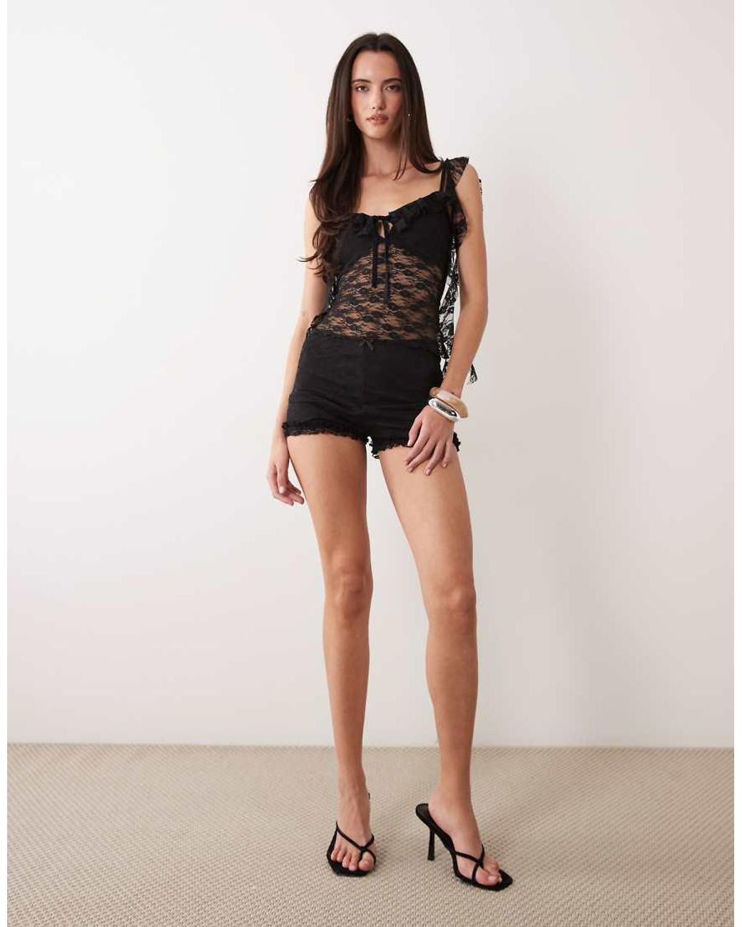Miss Selfridge Black Lace Mini Short Co-Ord