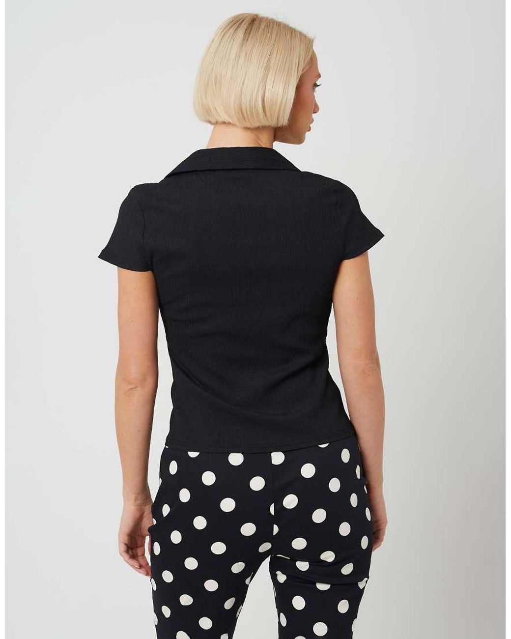 Brave Soul Black Textured Jersey Short Sleeve Button Down Top
