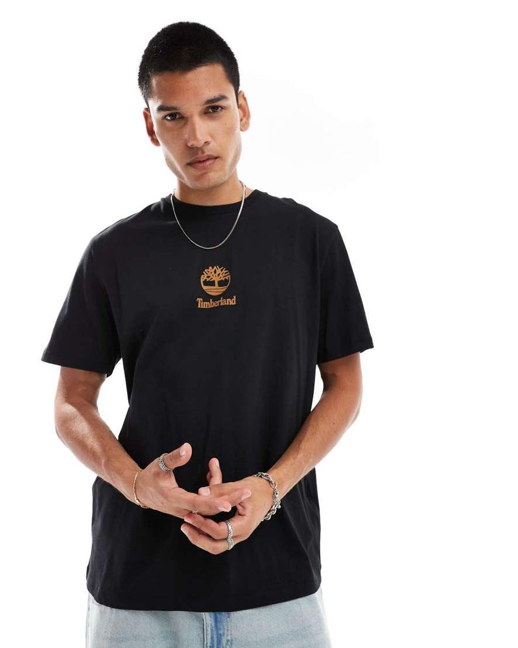 Timberland Black Small Central Logo T-Shirt for men