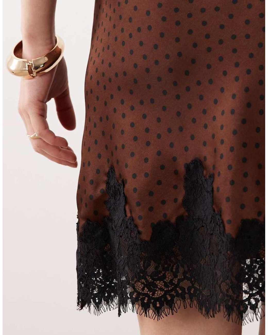 Mango Brown Mini Skirt With Lace Trim