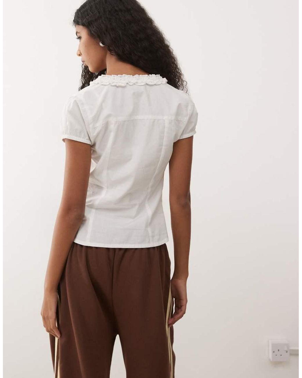 Collusion White Frill Detailing Short Sleeve Blouse