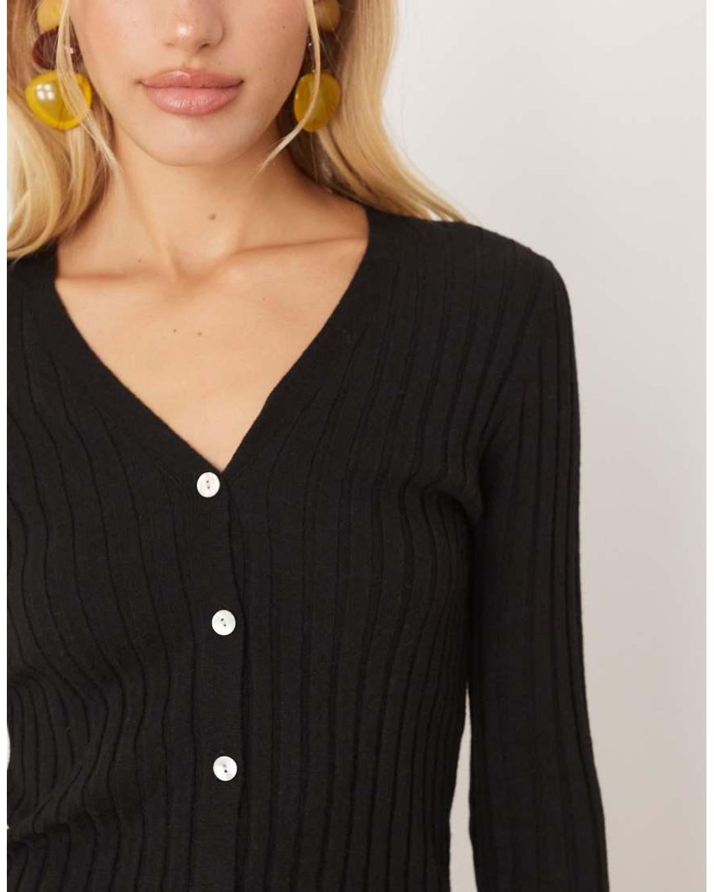 Mango Black Ribbed V Neck Cardigan