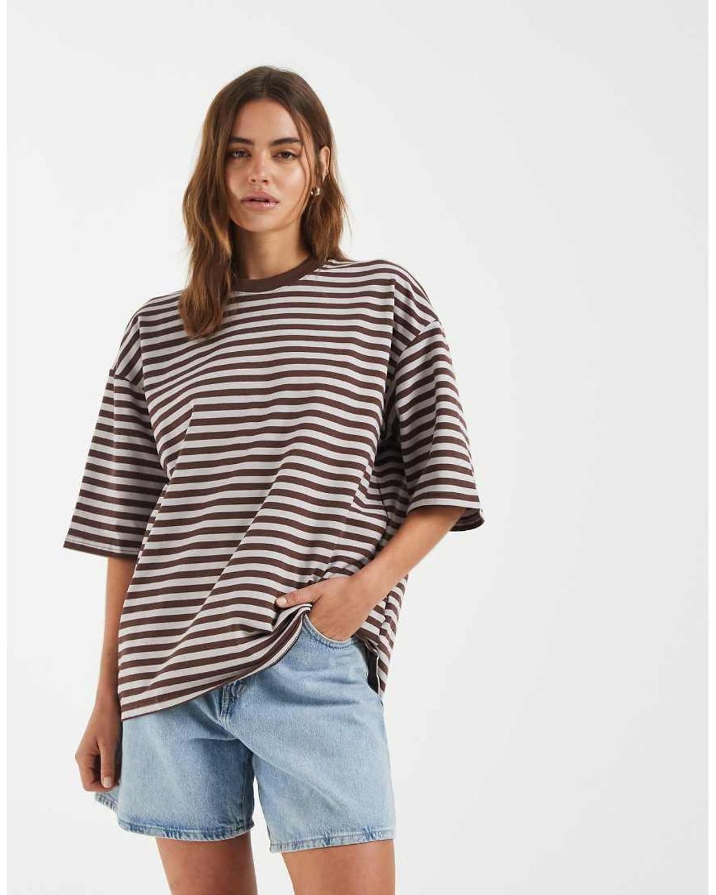 BRONZE SNAKE Brown Lesley Stripe Crew Tee