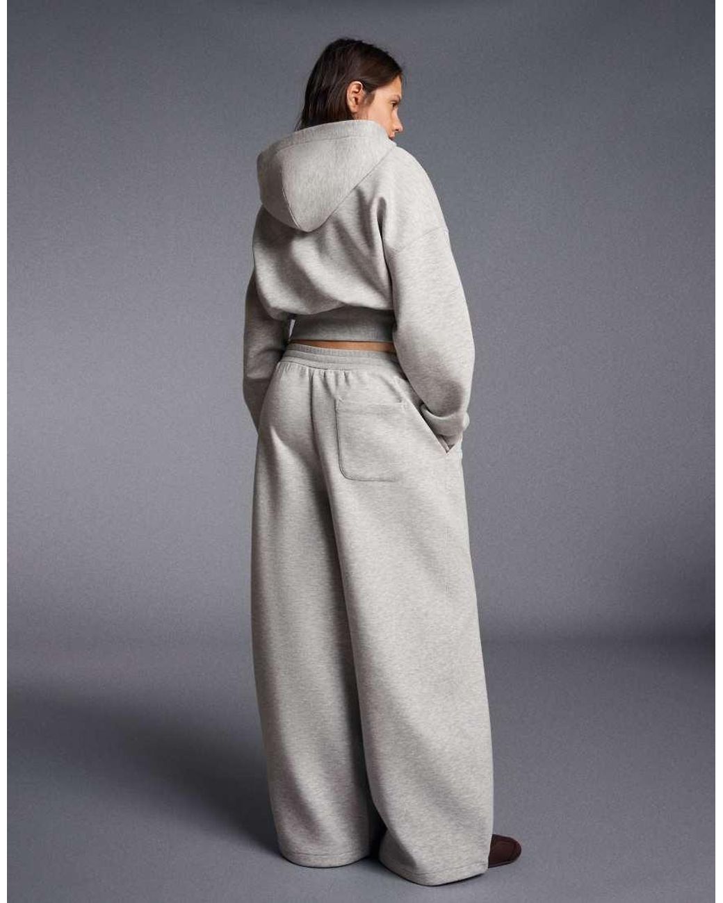 Bershka Gray Petite Modal Barrel Trousers