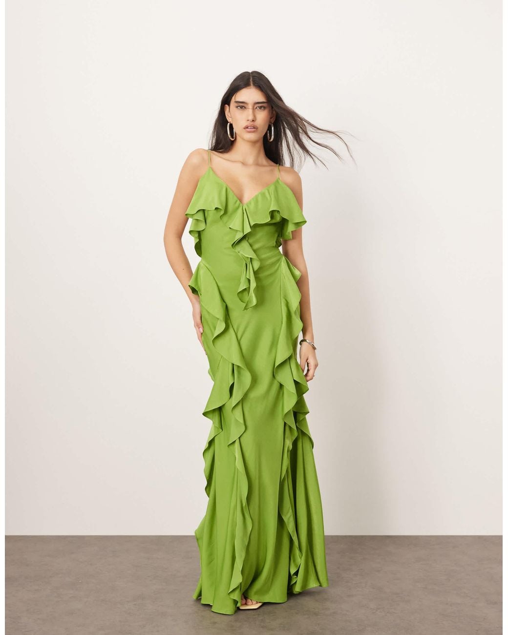 ARRANGE Ruffle Maxi Slip Dress With Bias Skirt in Green | Lyst ARRANGE Ruffle Maxi Slip Dress With Bias Skirt in Green | Lyst
