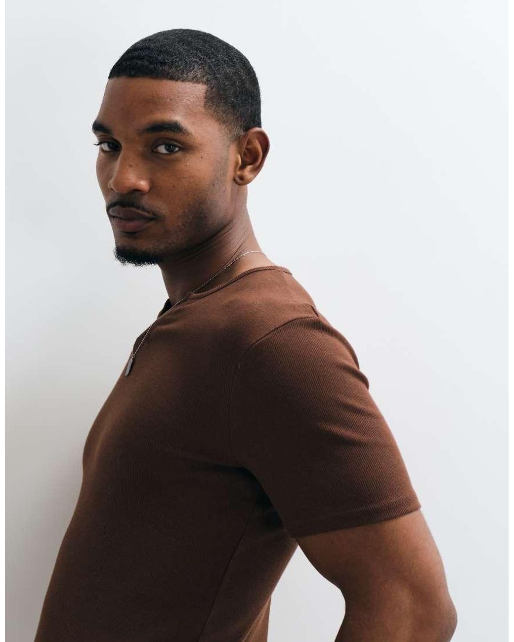ASOS Brown Muscle Fit T-Shirt With Notch Neck for men
