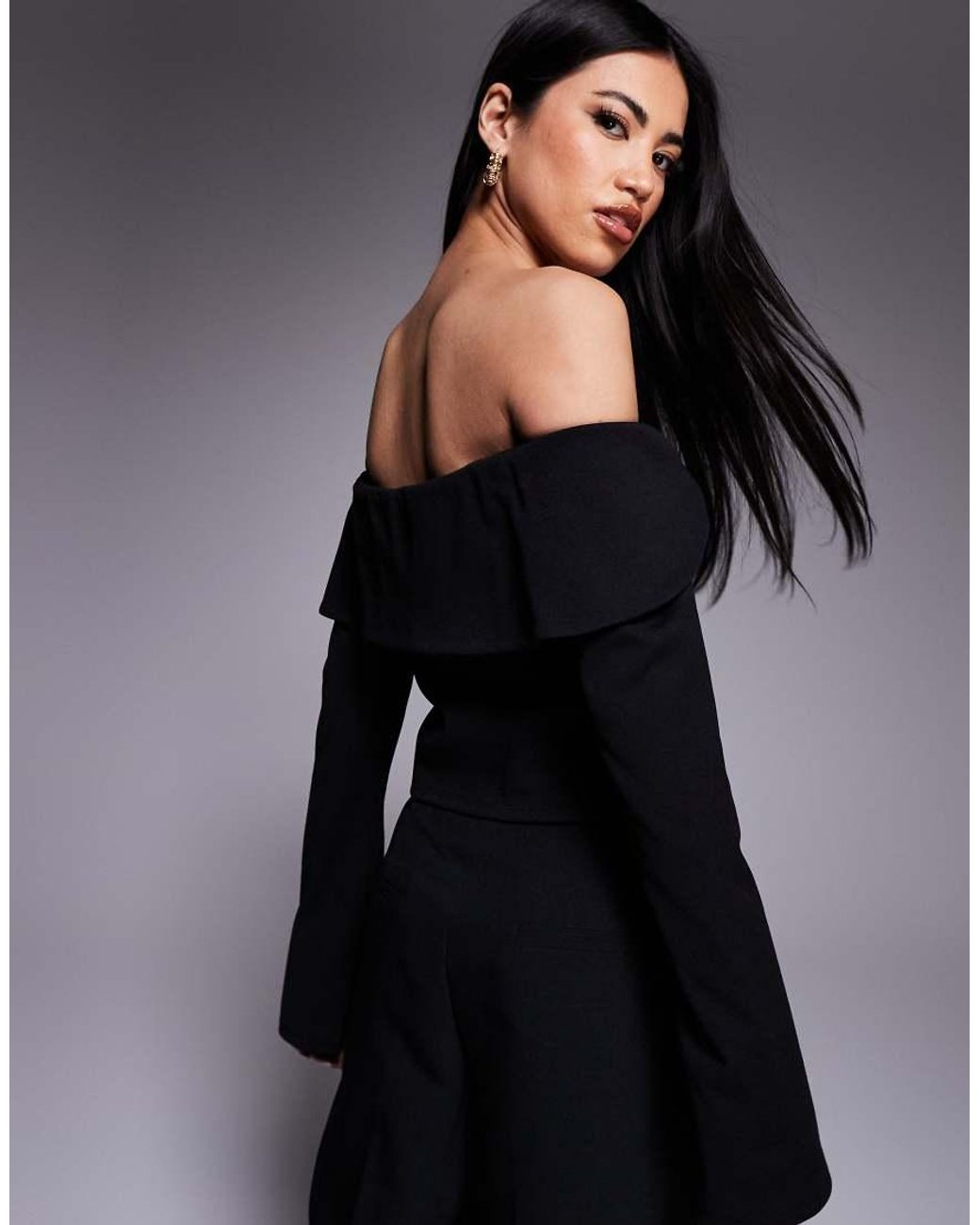 ASOS Bardot Top Met Structuur, Blote Schouders En Haaksluiting Aan De Voorkant in het Black