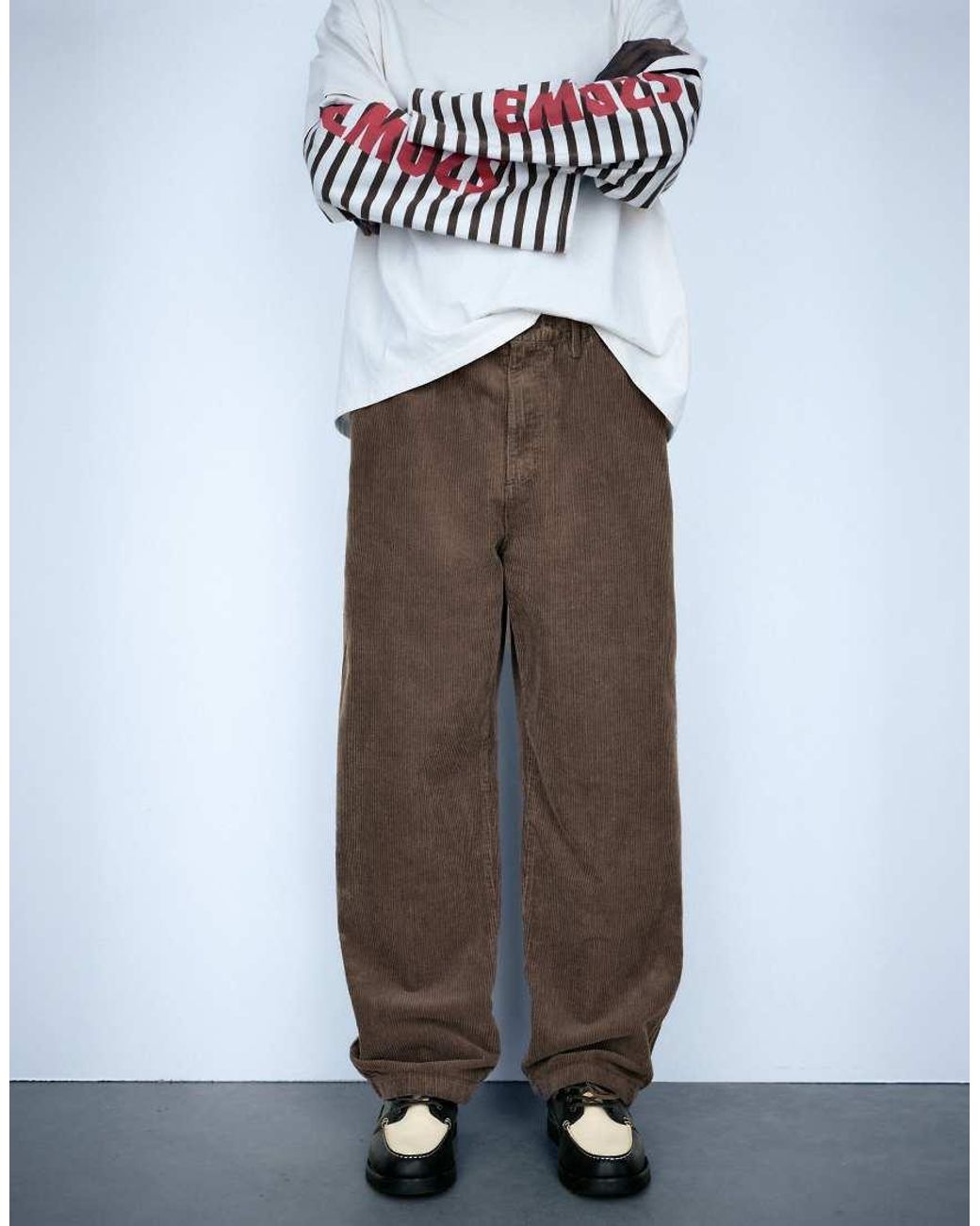 Pull&Bear White Corduroy Jogger Trousers for men