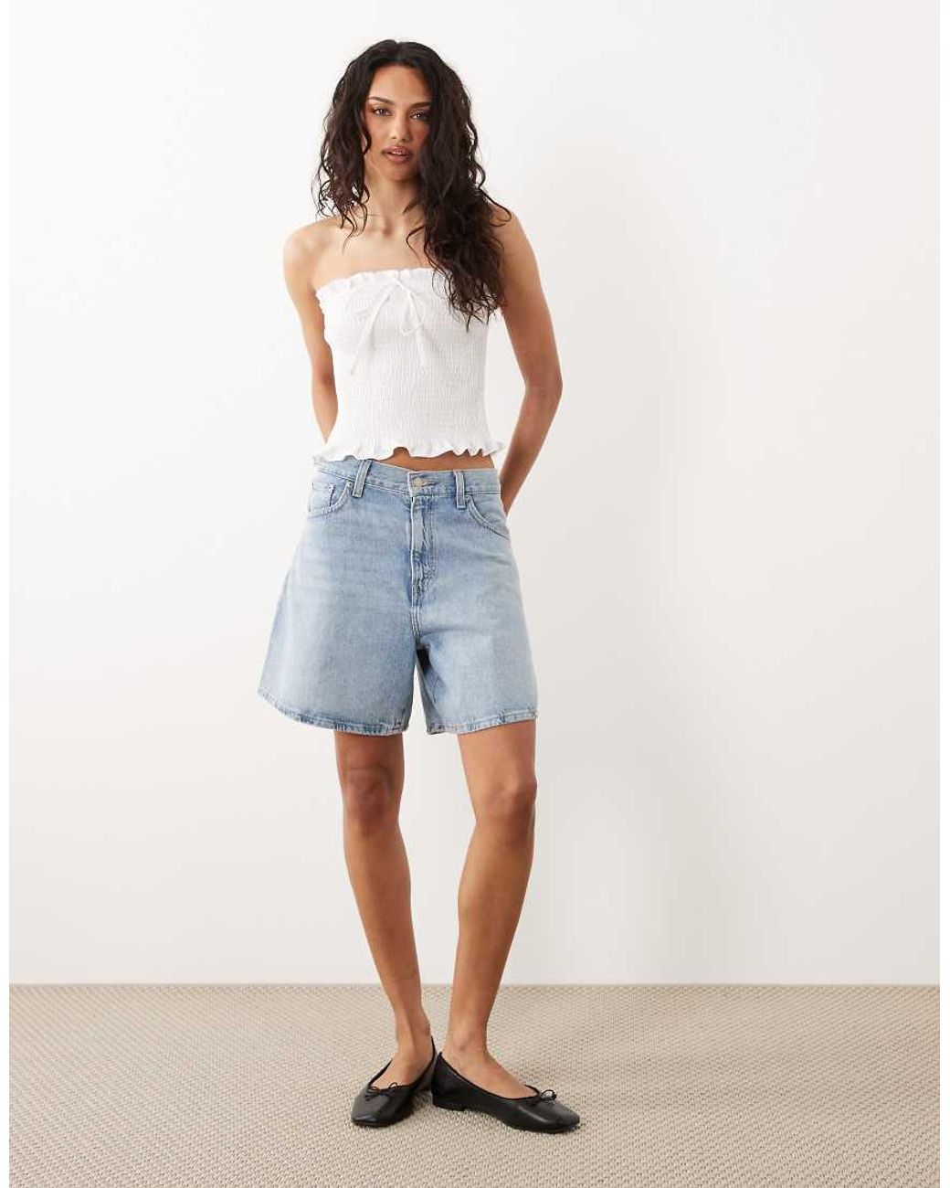 ASOS White Shirred Tie Front Bandeau