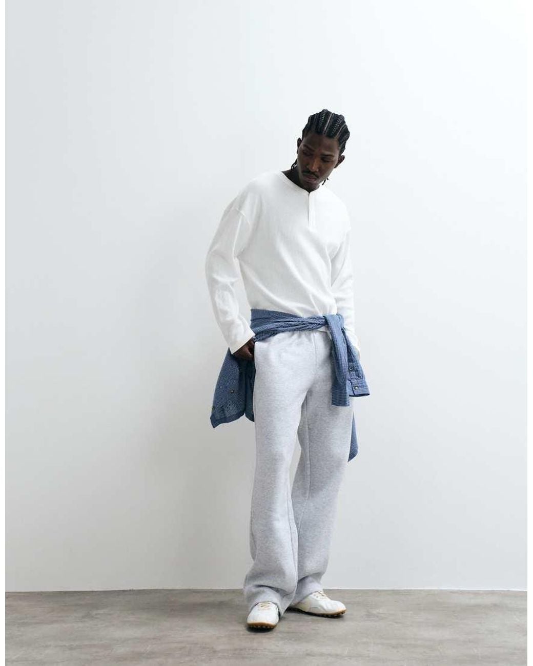 Cotton On White Relaxed Fit Textured Henley Long Sleeve Top for men