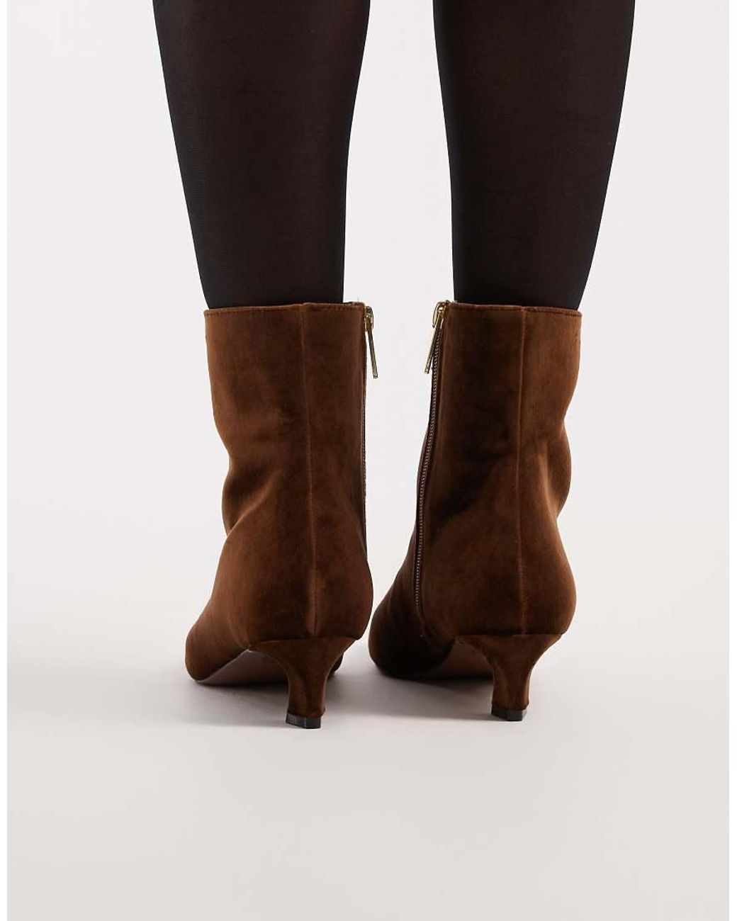 Schuh Brown Kitten Heel Mid Ankle Boots